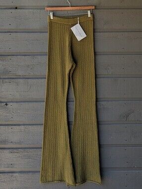 NWT Savannah Morrow Halle Pant Forest Green Crochet Knit Flare XS Organic Cotton